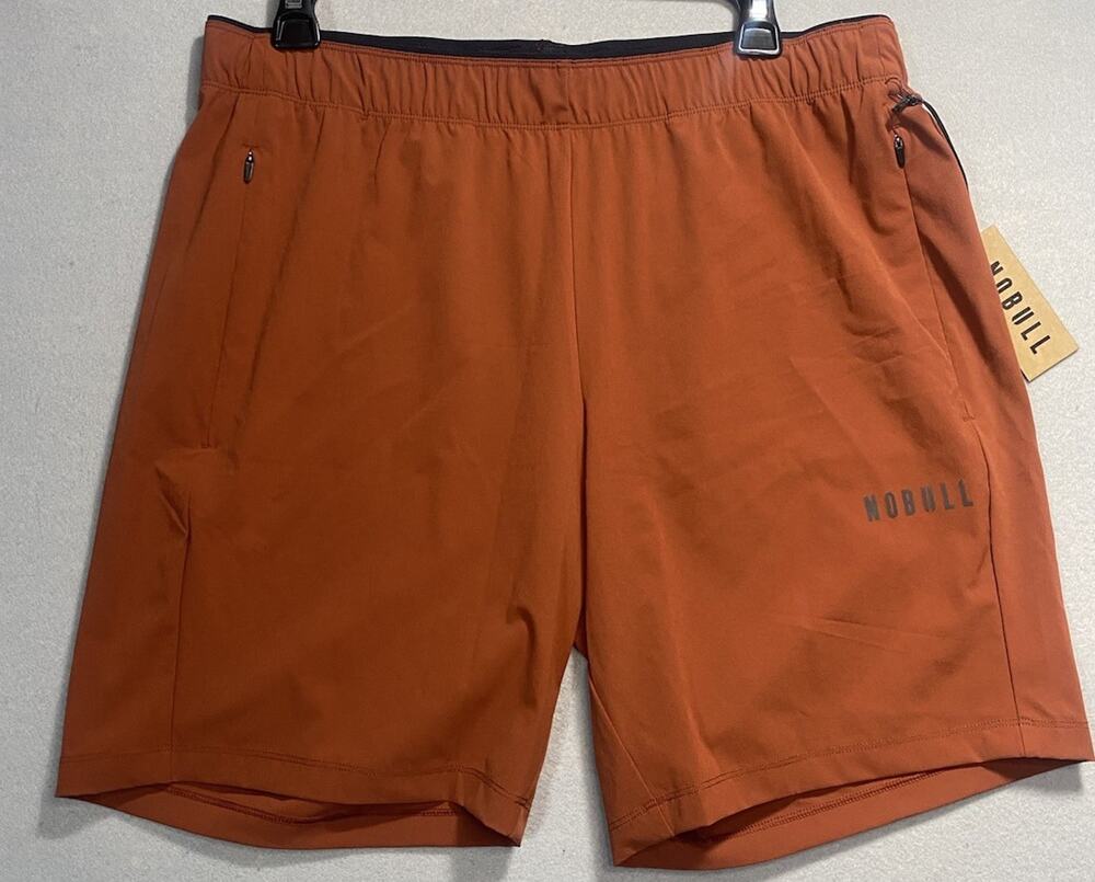 Nobull Men’s Gym Shorts Orange Zip Pockets Workout Training Size Medium